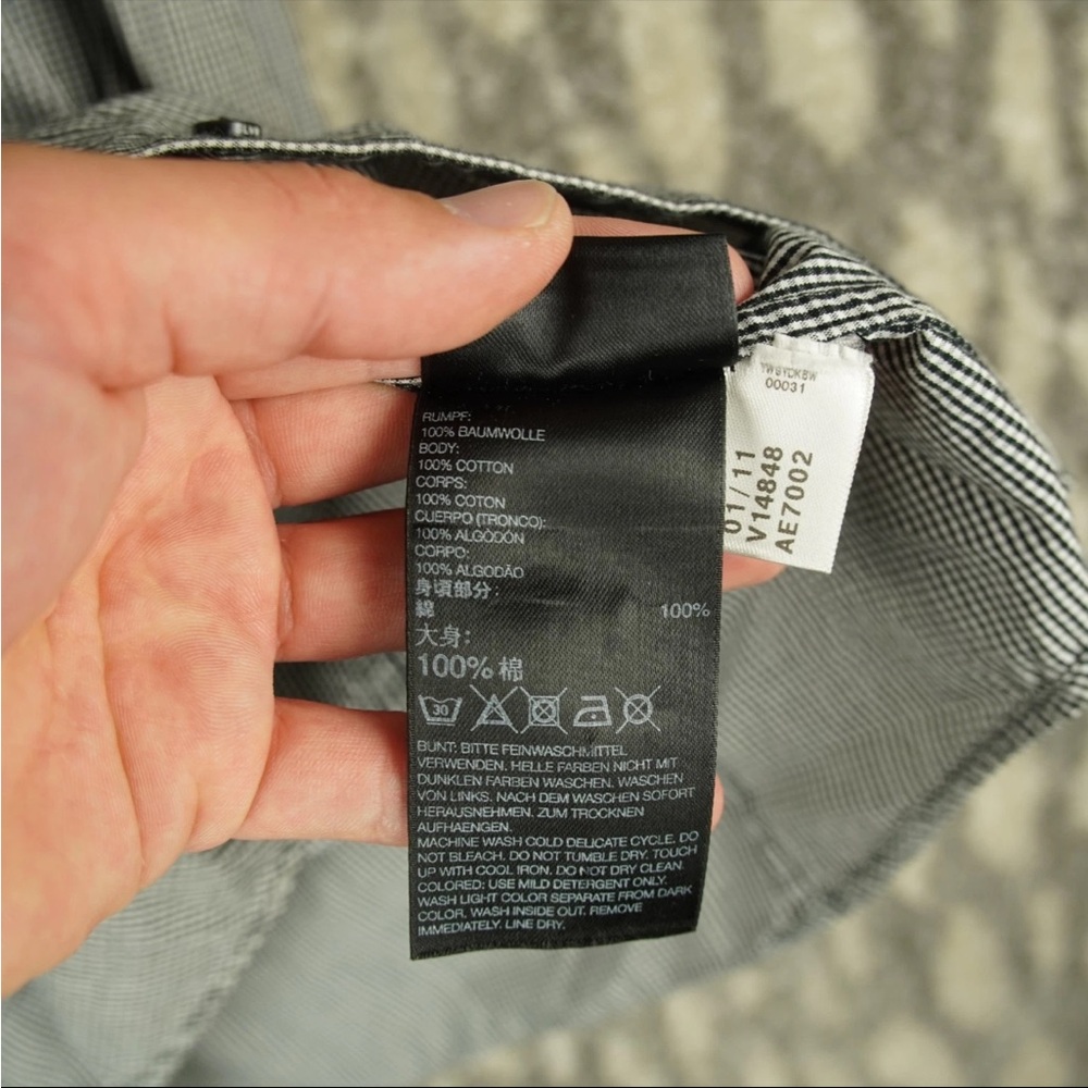 Adidas SLVR Button Up Long Sleeve Shirt Mens Large Gray Check Pattern Cotton - Picture 8 of 13